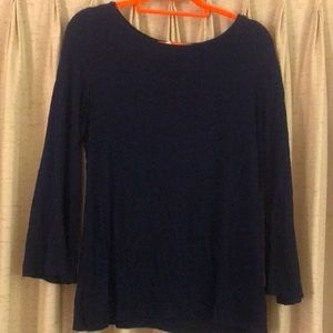 Ribbed bell sleeved navy top